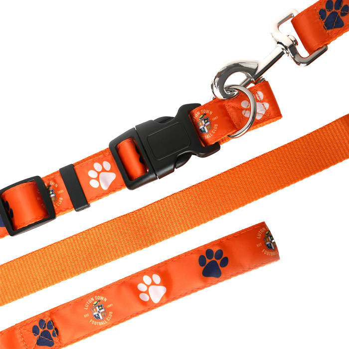 Luton Town Orange Paw Print Dog Collar and Lead Se