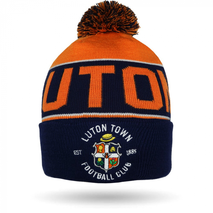 Luton Town Traditional Crest Bobble Hat Luton Town Traditional Crest Bobble Hat