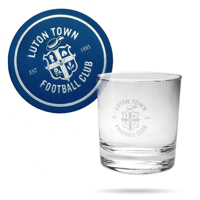 Luton Town Whiskey Glass and Coaster Set Luton Town Whiskey Glass and Coaster Set